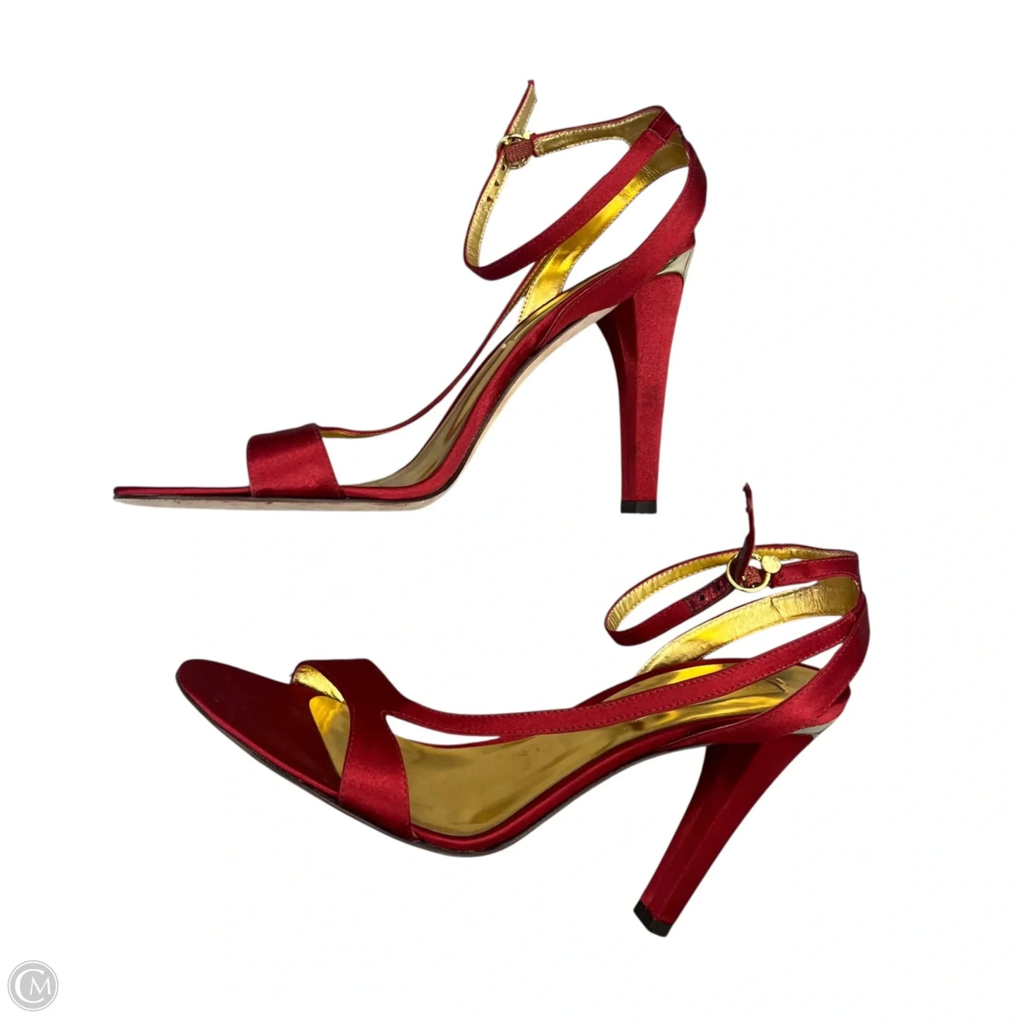 Sandals Heels Stiletto By Bcbgmaxazria In Gold & Red, Size: 8.5