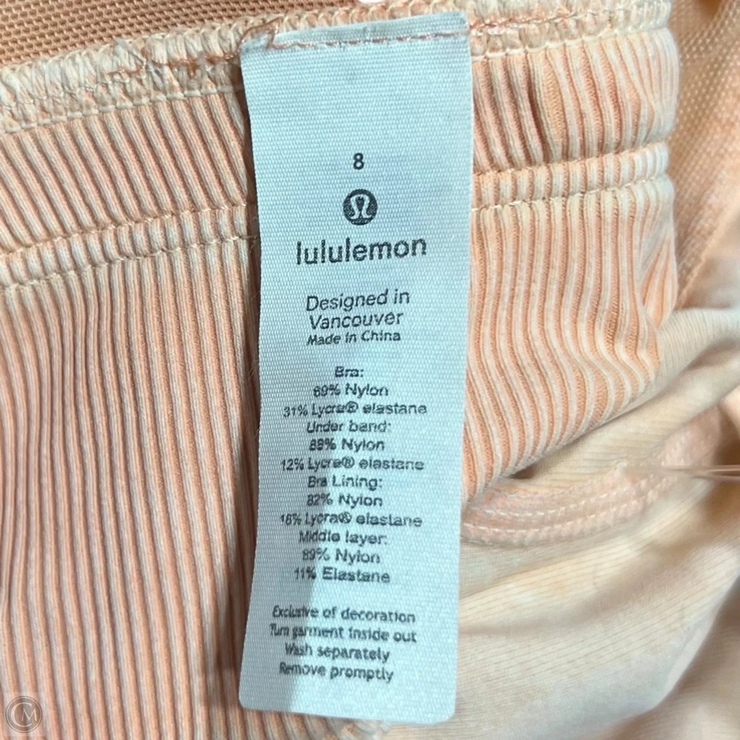 Athletic Bra By Lululemon In Orange, Size: 8