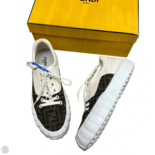 Shoes Luxury Designer By Fendi In Brown & White, Size: 10.5