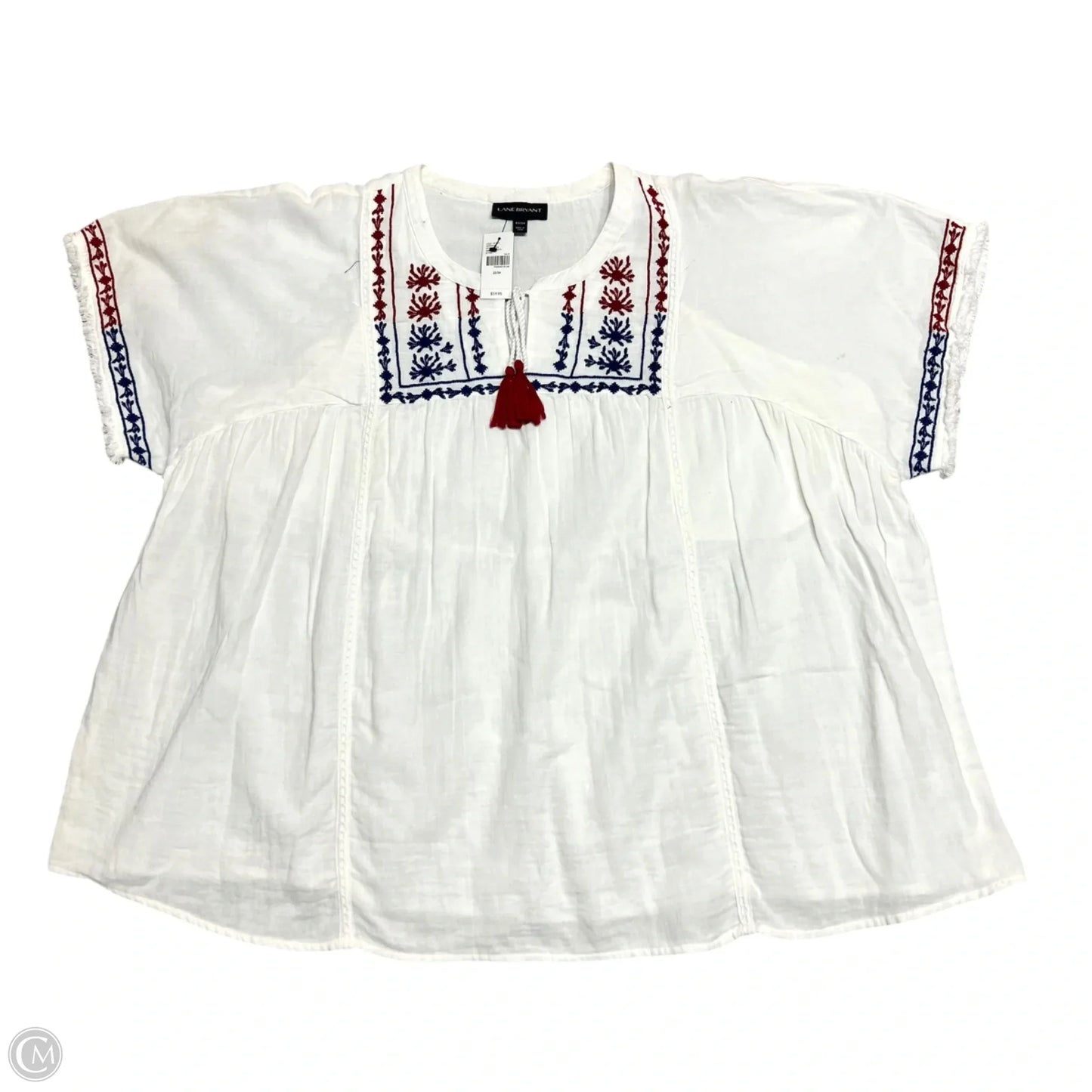 Top Long Sleeve By Lane Bryant In Blue Red & White, Size: 3x