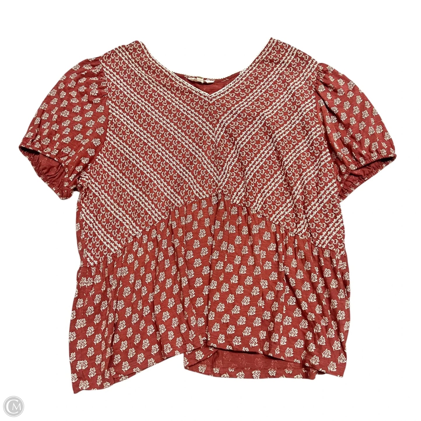 Top Short Sleeve By Lucky Brand In Cream & Pink, Size: 3x