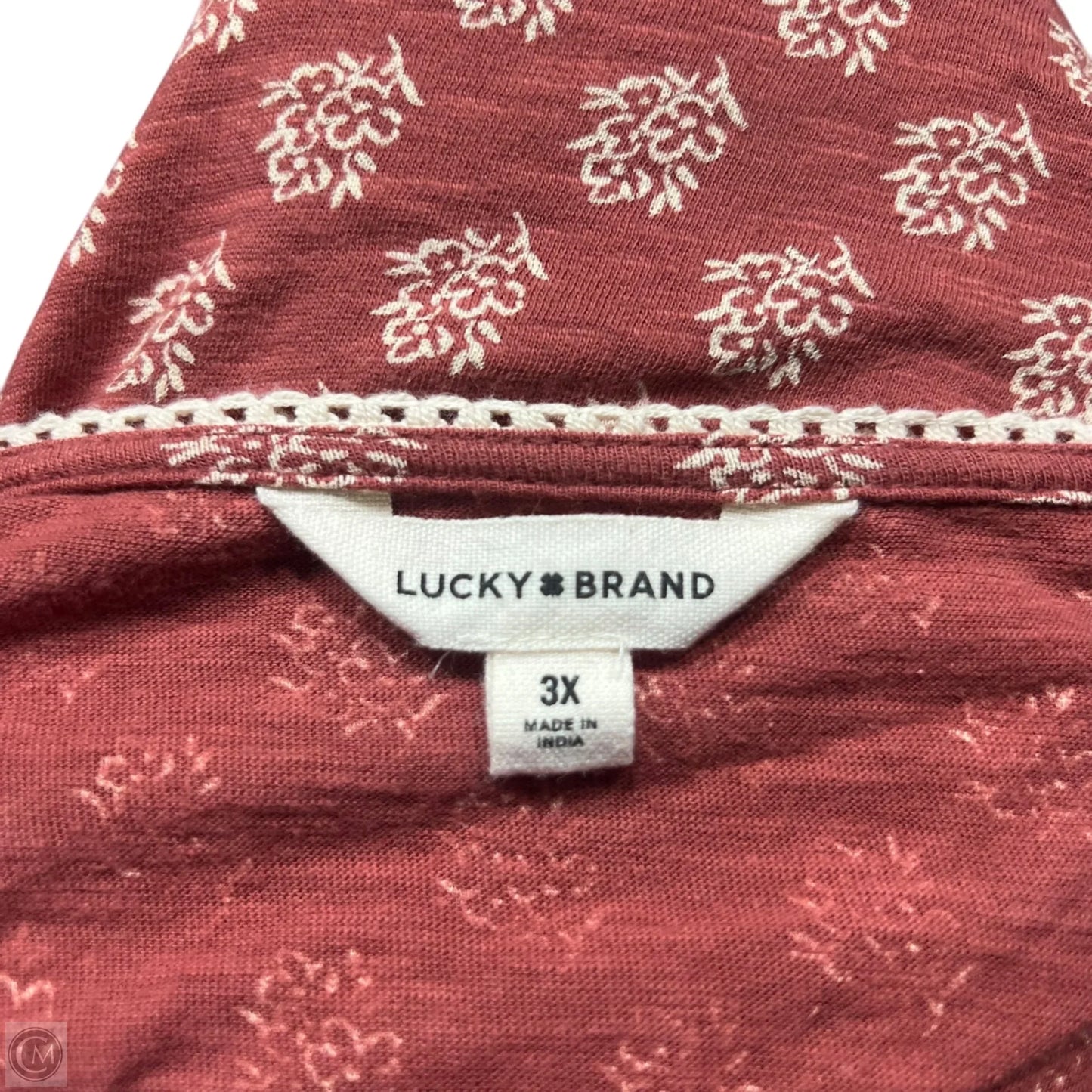 Top Short Sleeve By Lucky Brand In Cream & Pink, Size: 3x