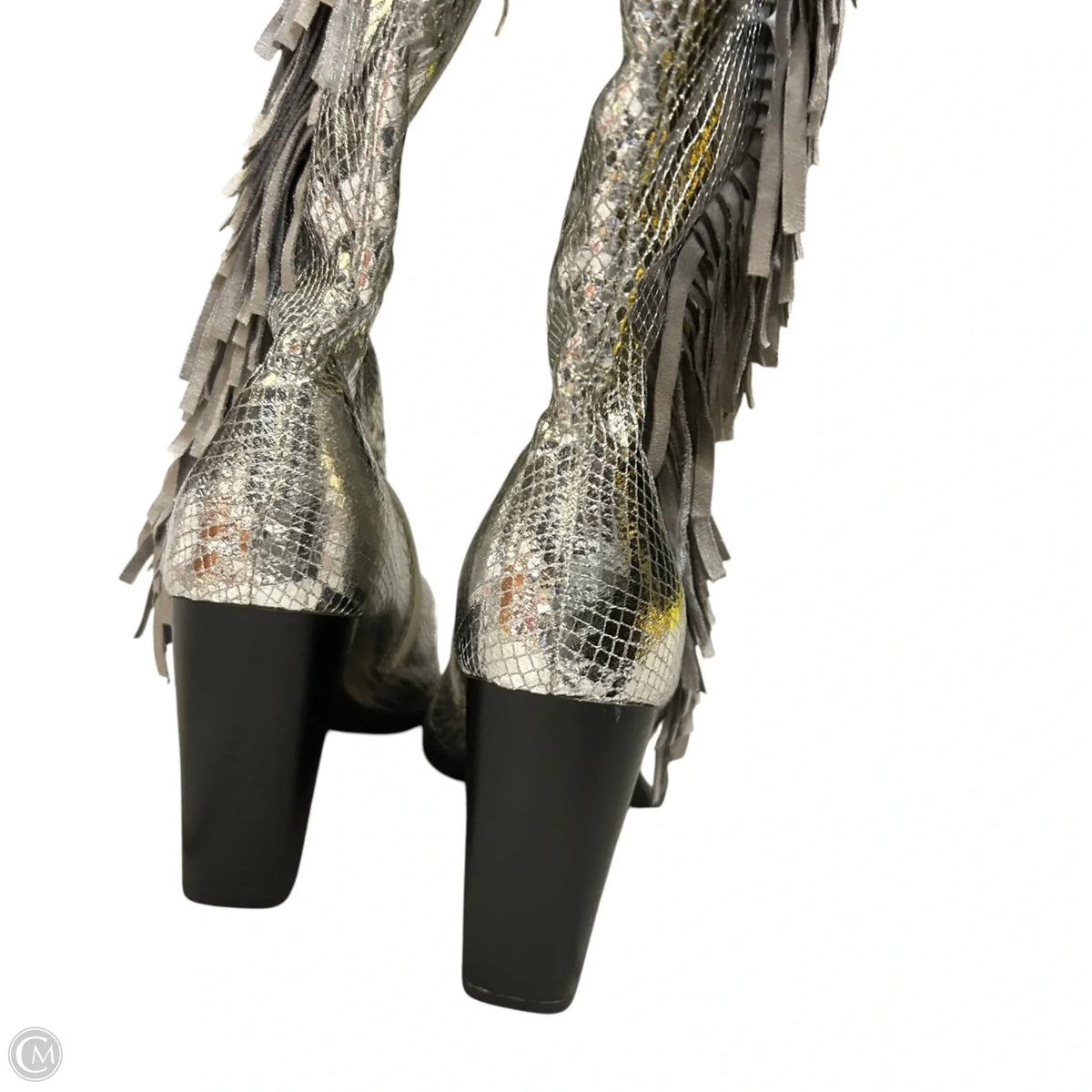 Boots Over-the-knee Heels In Silver, Size: 9.5