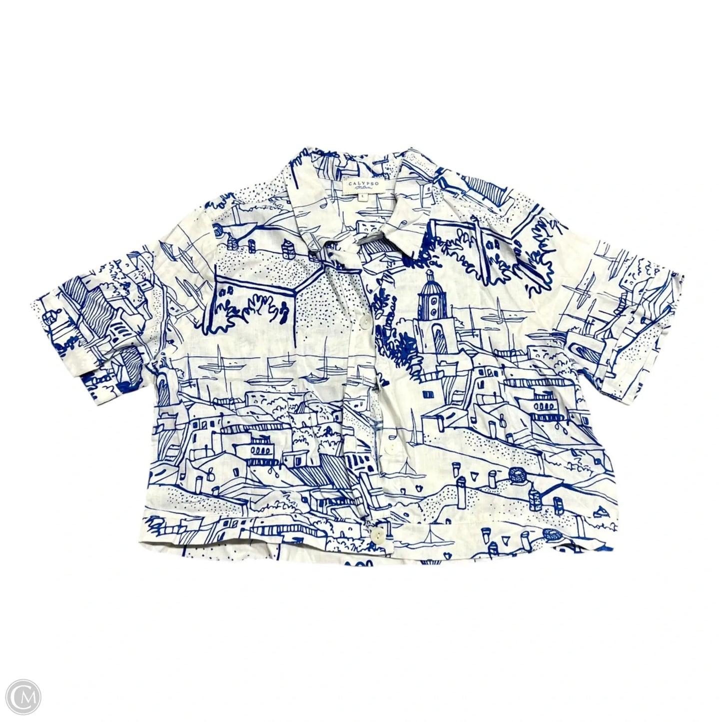 Top Short Sleeve By Calypso St Barth In Blue & White, Size: L