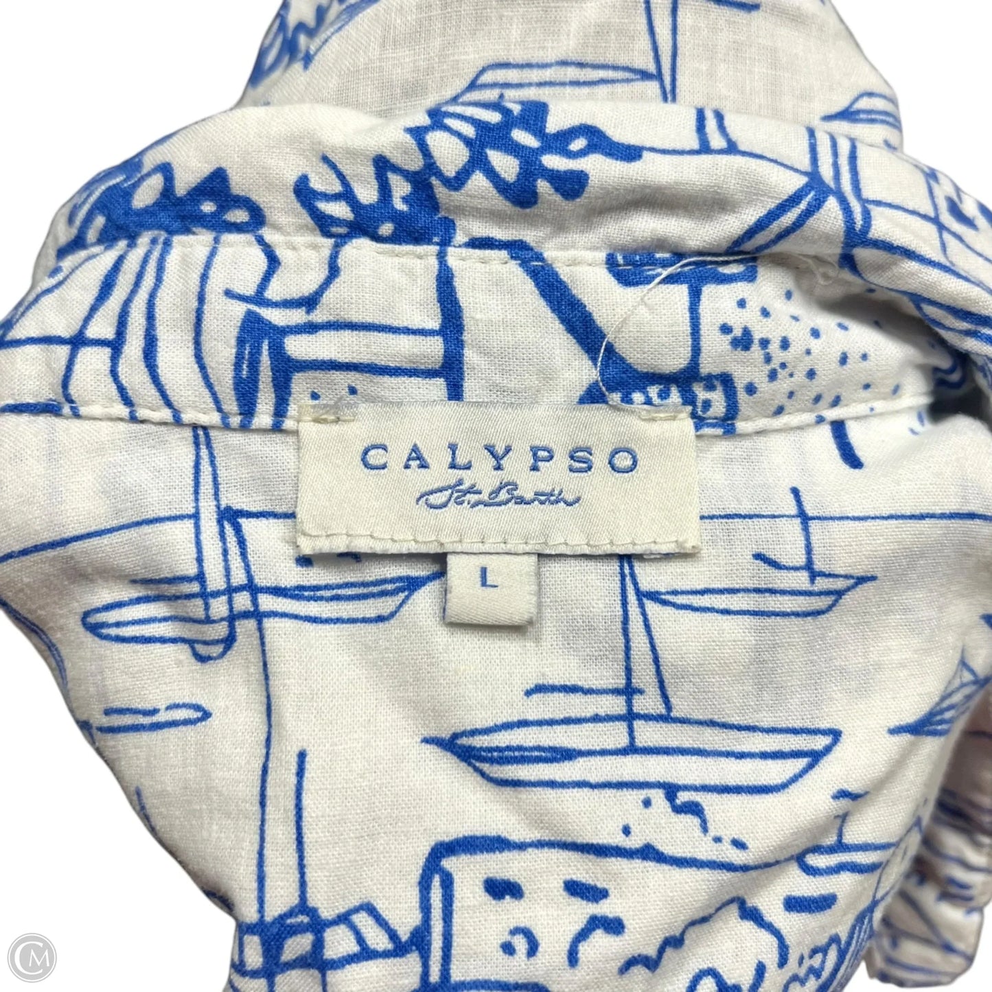 Top Short Sleeve By Calypso St Barth In Blue & White, Size: L