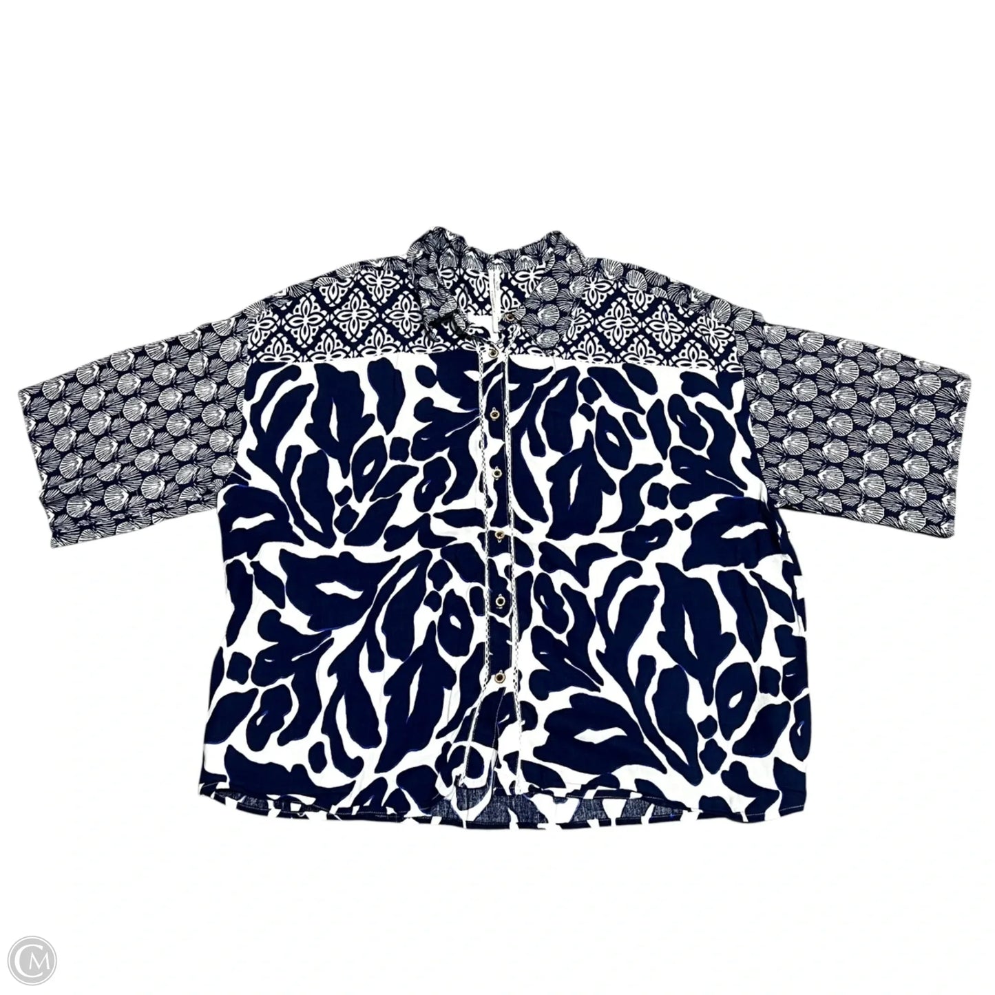 Top Short Sleeve By Anthropologie In Blue & White, Size: Xl