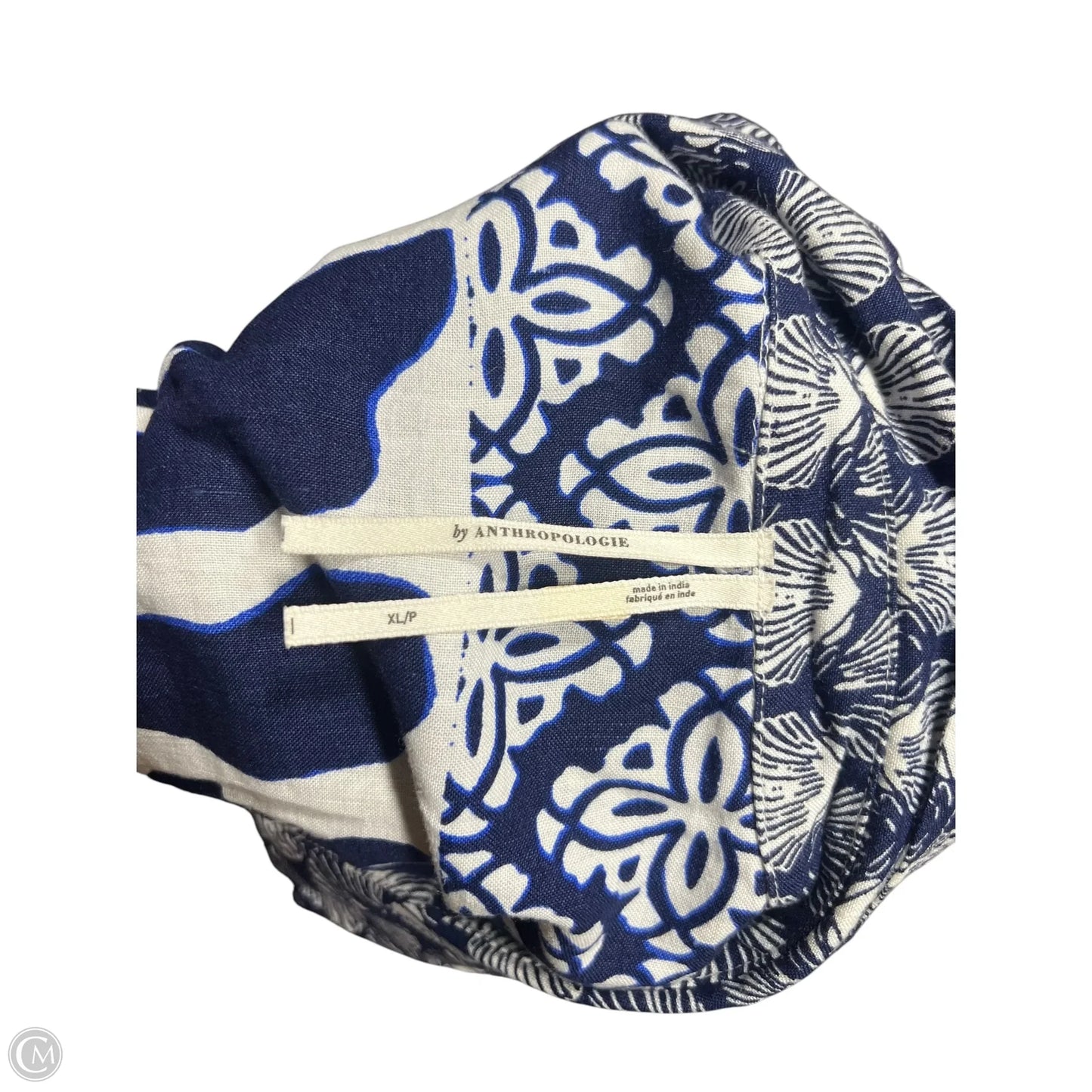 Top Short Sleeve By Anthropologie In Blue & White, Size: Xl