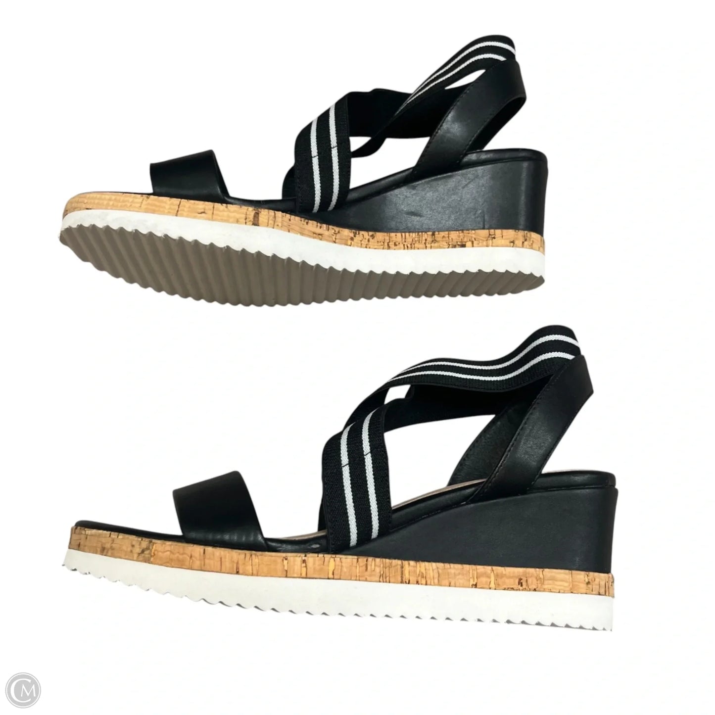 Sandals Heels Wedge By Steven In Black & White, Size: 10