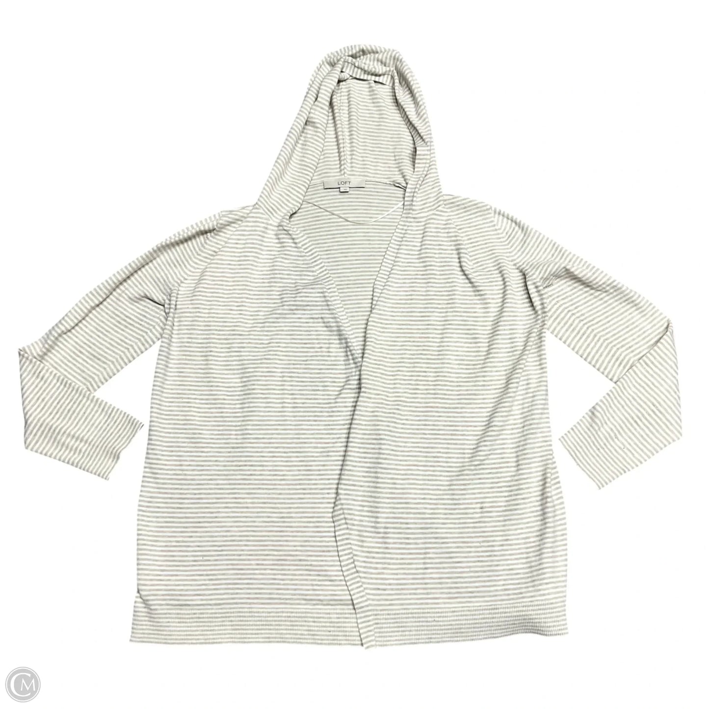 Sweater Cardigan By Loft In Tan & White, Size: L
