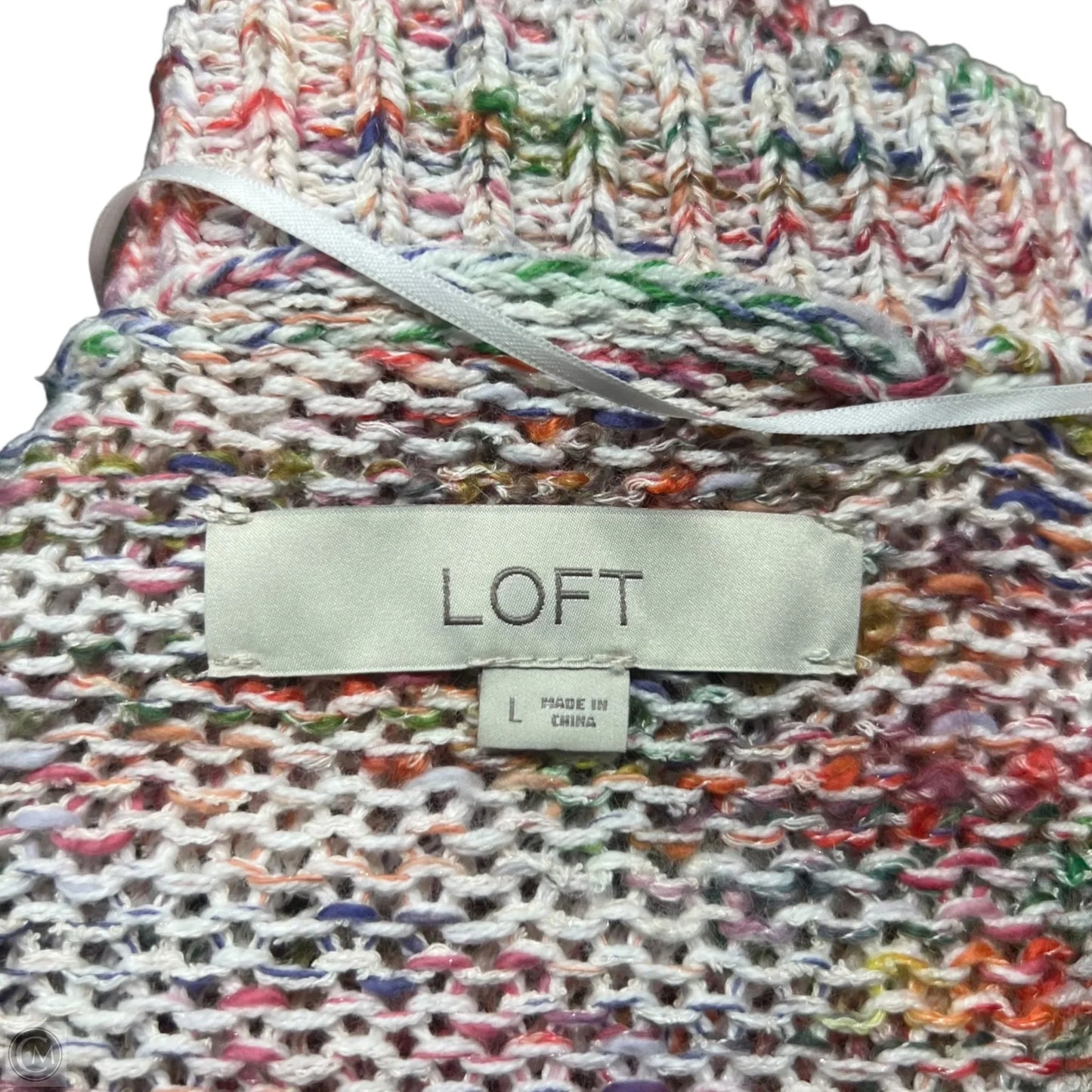Sweater Cardigan By Loft In Rainbow Print, Size: L