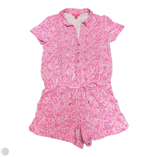 Romper Designer By Lilly Pulitzer In Pink & White, Size: M