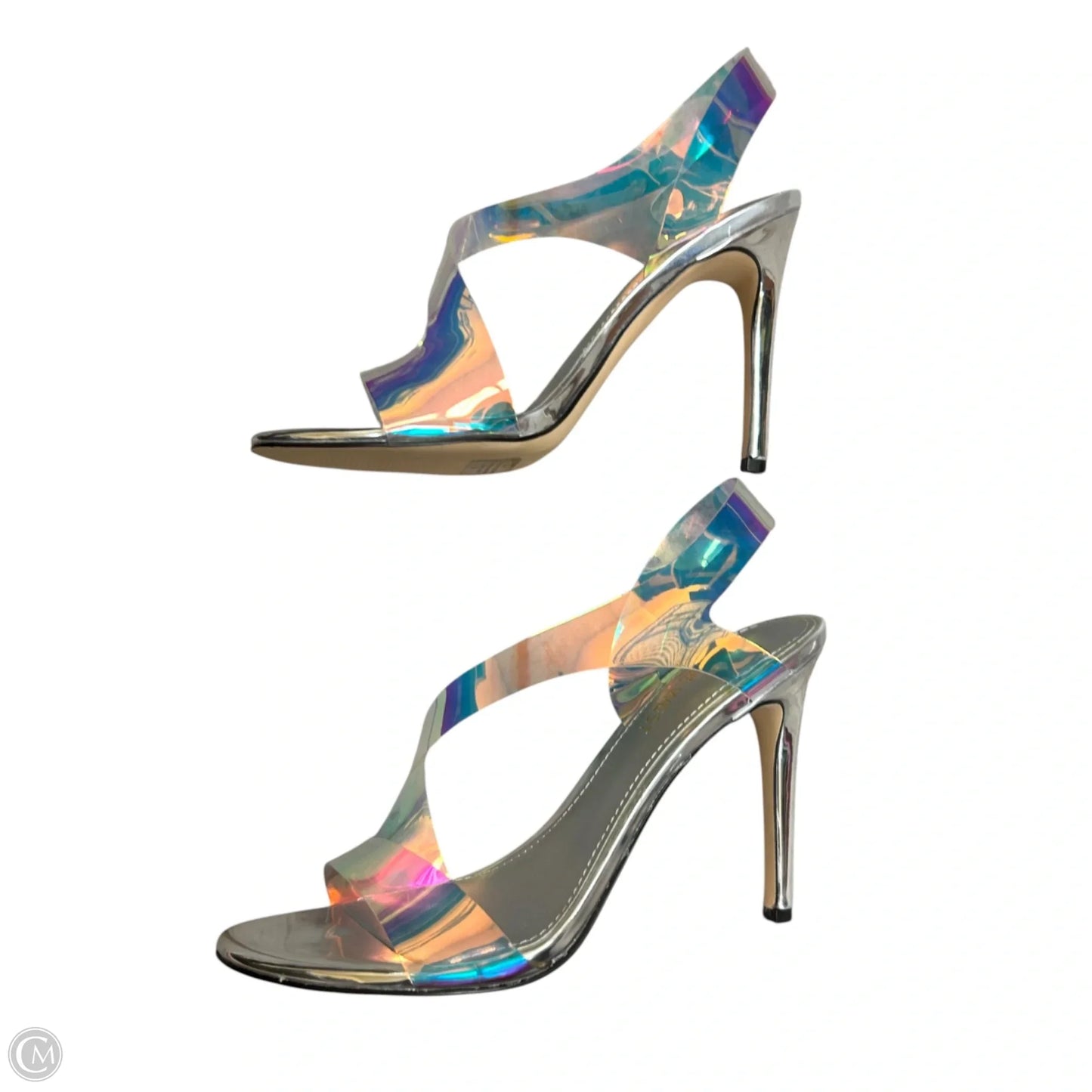 Sandals Heels Stiletto By Nine West In Silver, Size: 7