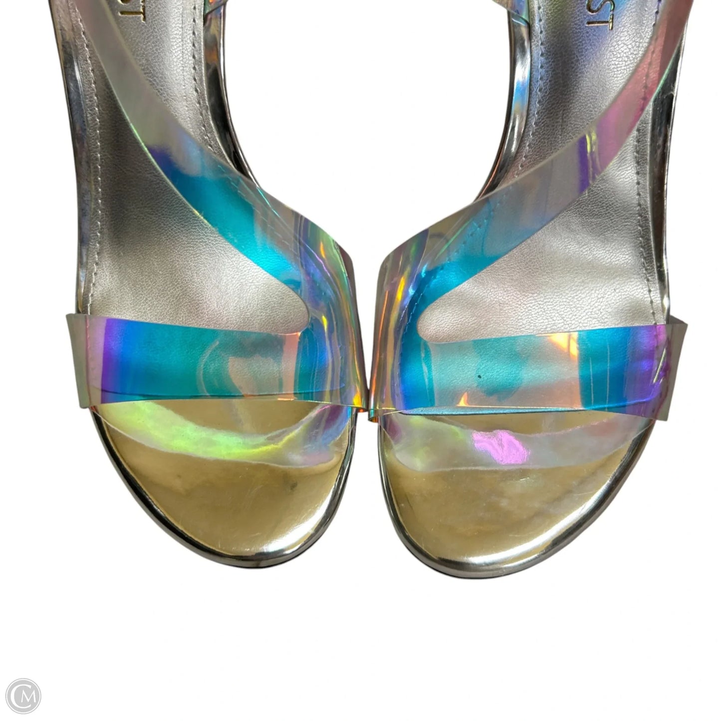 Sandals Heels Stiletto By Nine West In Silver, Size: 7