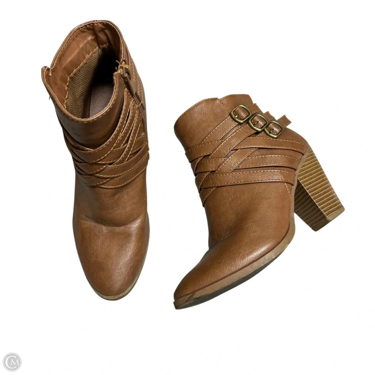 Boots Ankle Heels By Forever In Brown, Size: 8