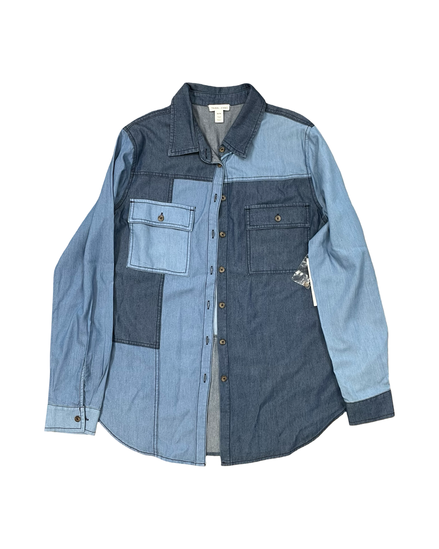 Blouse Ls By Tribal In Blue Denim, Size:M