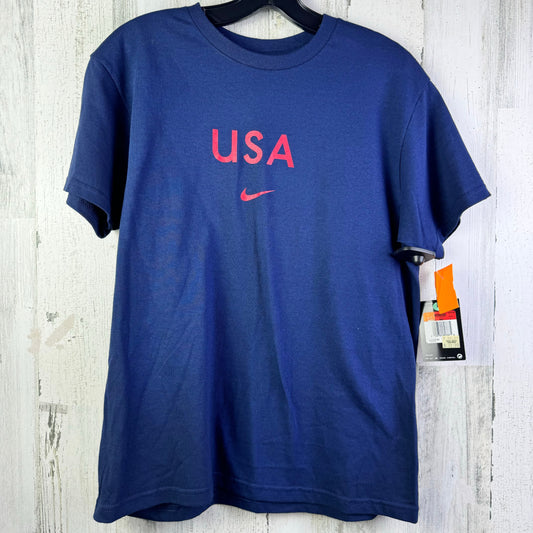 Navy Athletic Top Short Sleeve Nike Apparel, Size L