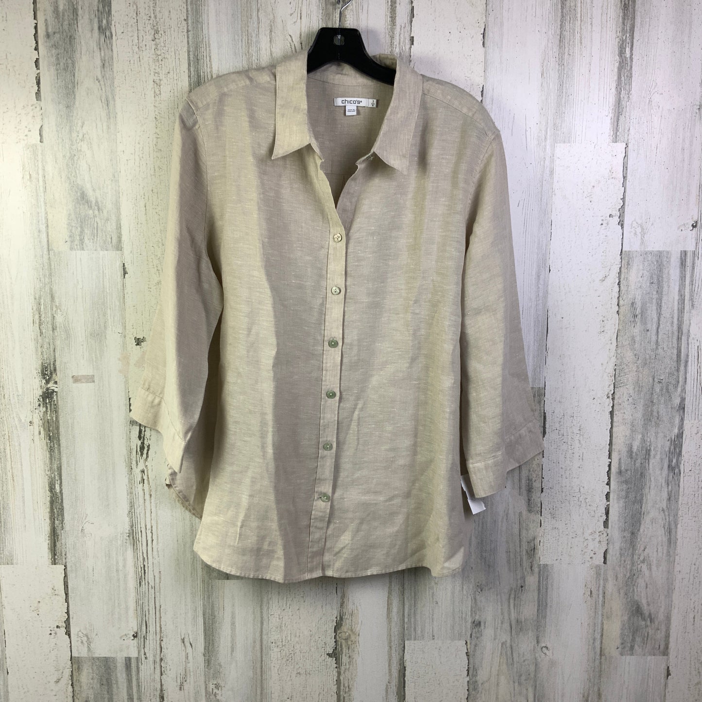 Blouse 3/4 Sleeve By Chicos In Beige, Size: Xl