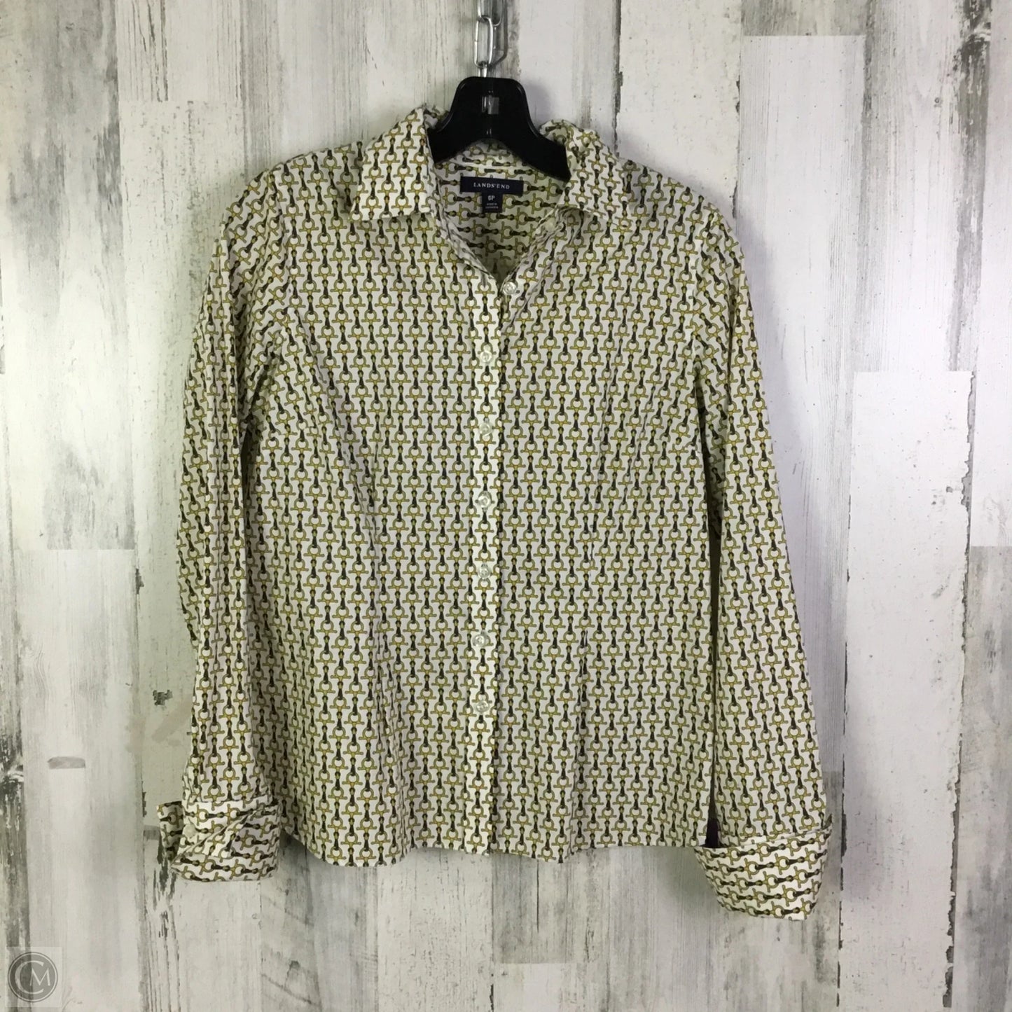 Blouse Long Sleeve By Lands End In White & Yellow, Size: Sp