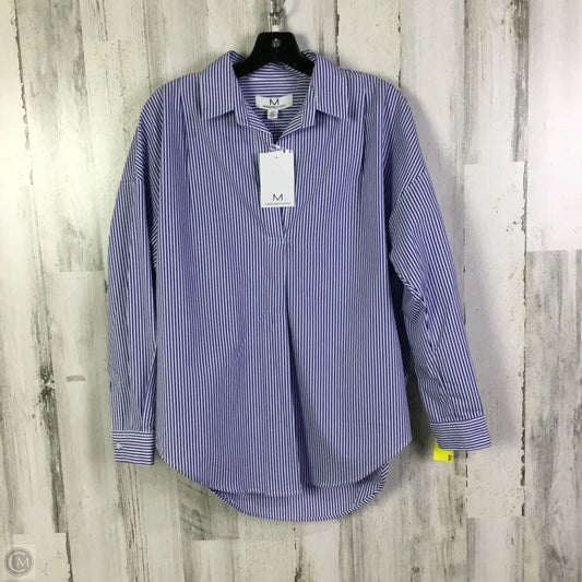 Blouse Long Sleeve By Magaschoni In Blue & White, Size: S