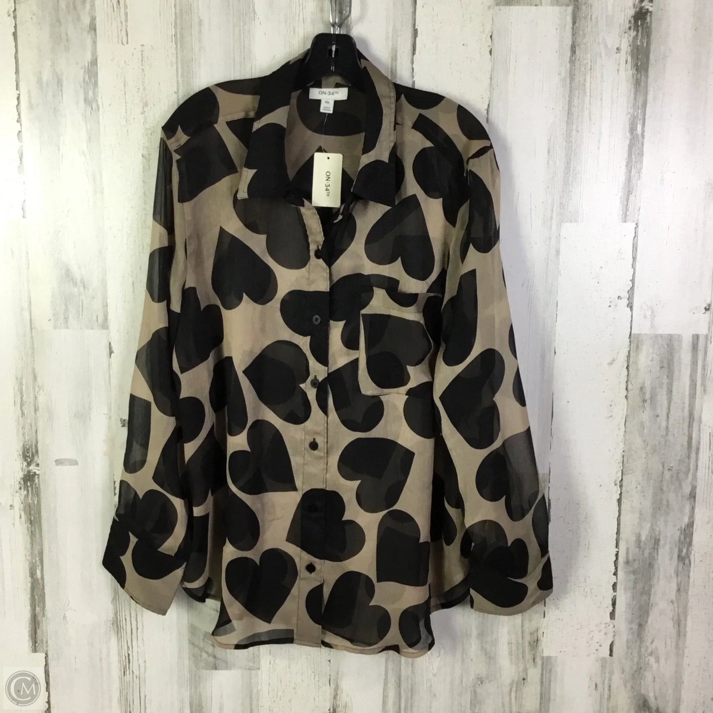 Blouse Long Sleeve By On 34th In Black & Tan, Size: Xxl