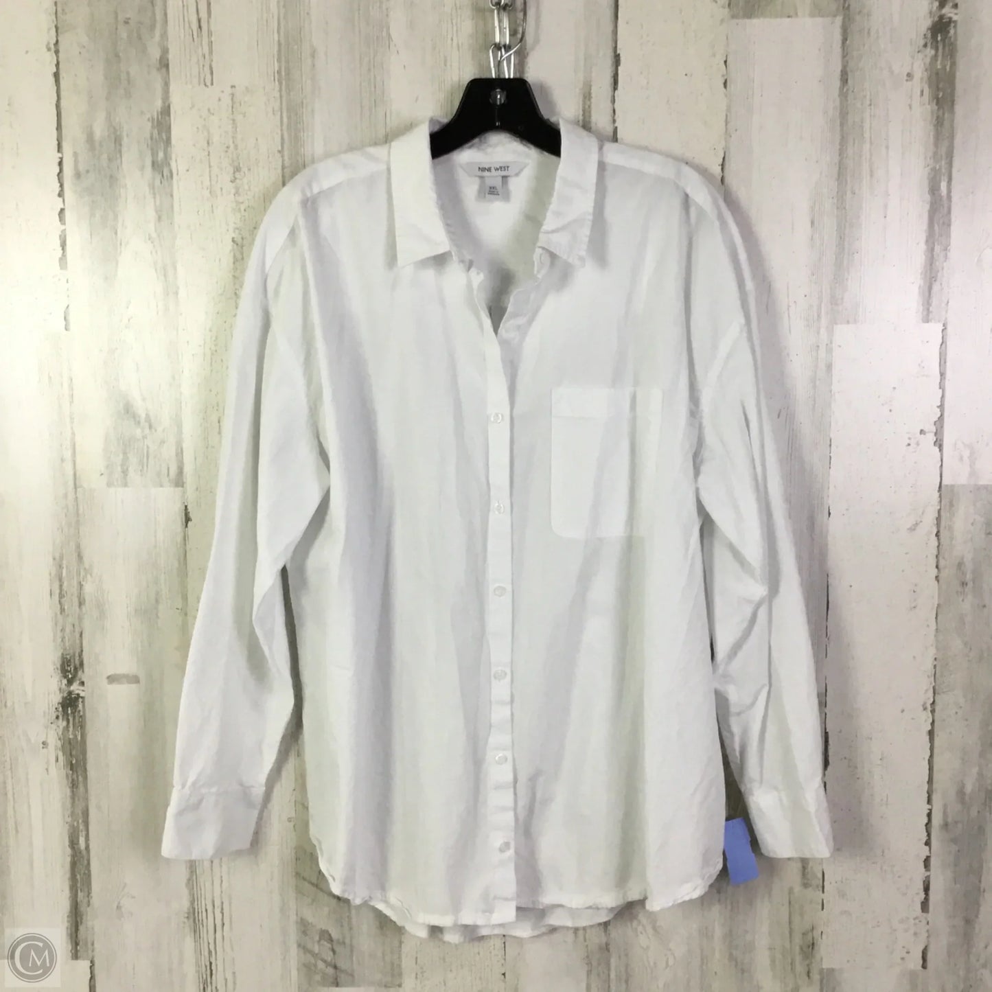 Blouse Long Sleeve By Nine West Apparel In White, Size: Xxl
