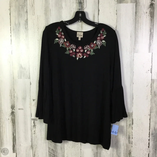 Top 3/4 Sleeve By Como Vintage In Black, Size: L
