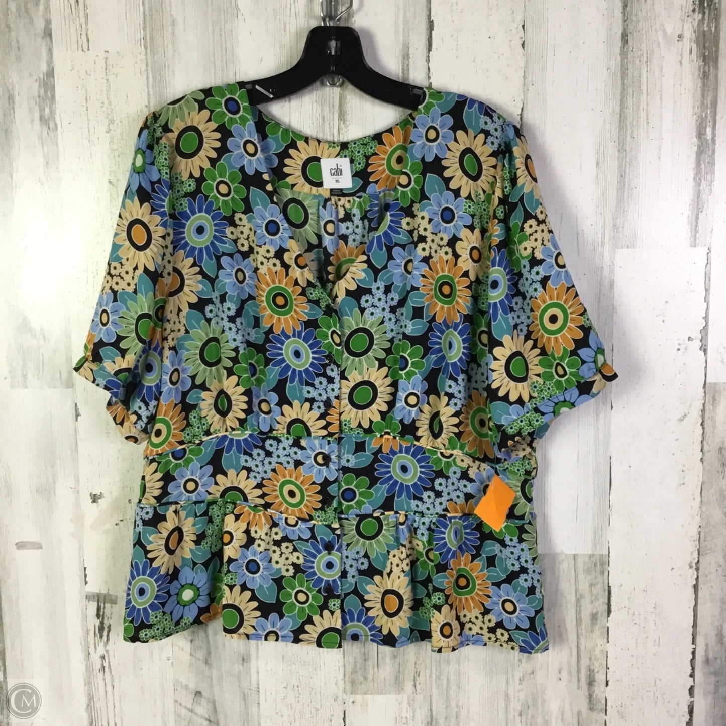 Blouse Short Sleeve By Cabi In Blue & Green, Size: Xl