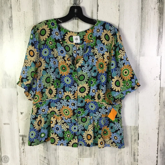 Blouse Short Sleeve By Cabi In Blue & Green, Size: Xl
