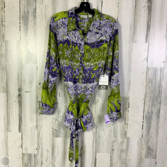 Blouse Long Sleeve By Liz Claiborne In Green & Purple, Size: L