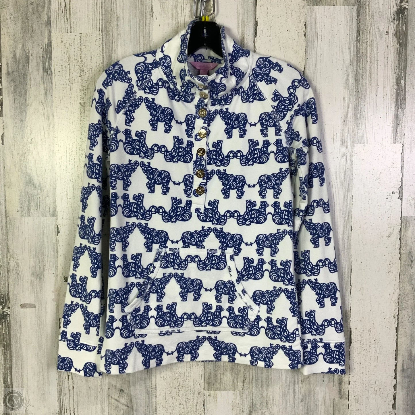 Top Long Sleeve Designer By Lilly Pulitzer In Blue & White, Size: Xs