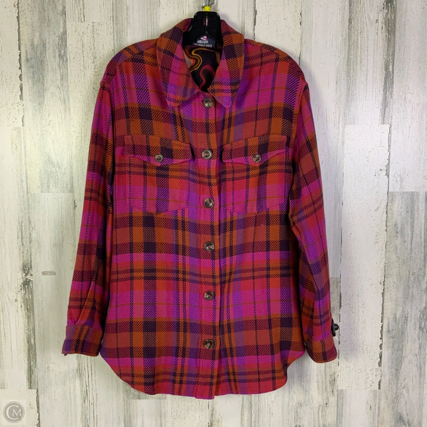 Jacket Shirt By Johnny Was In Orange & Pink, Size: M