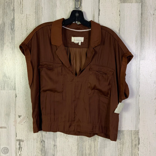 Blouse Short Sleeve By Anthropologie In Brown, Size: L
