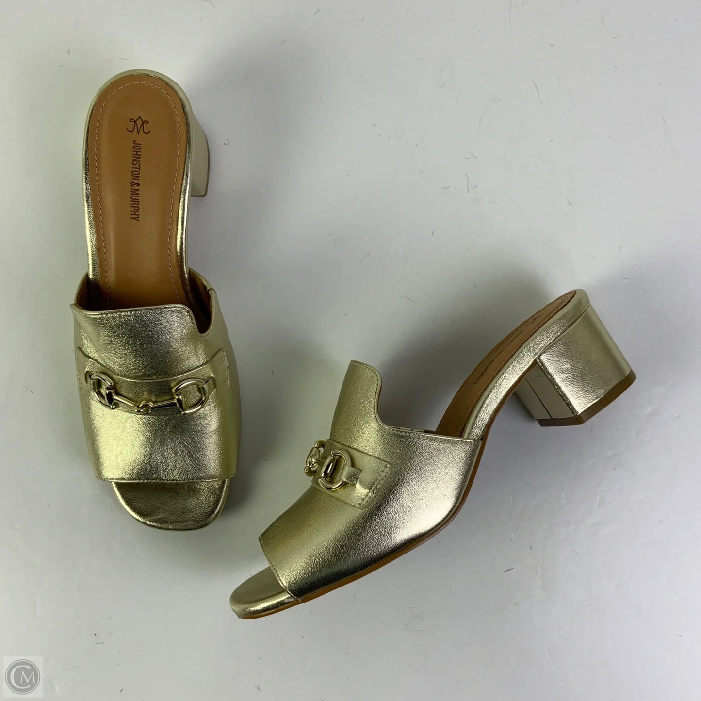 Sandals Heels Block By Johnston & Murphy In Gold, Size: 9.5
