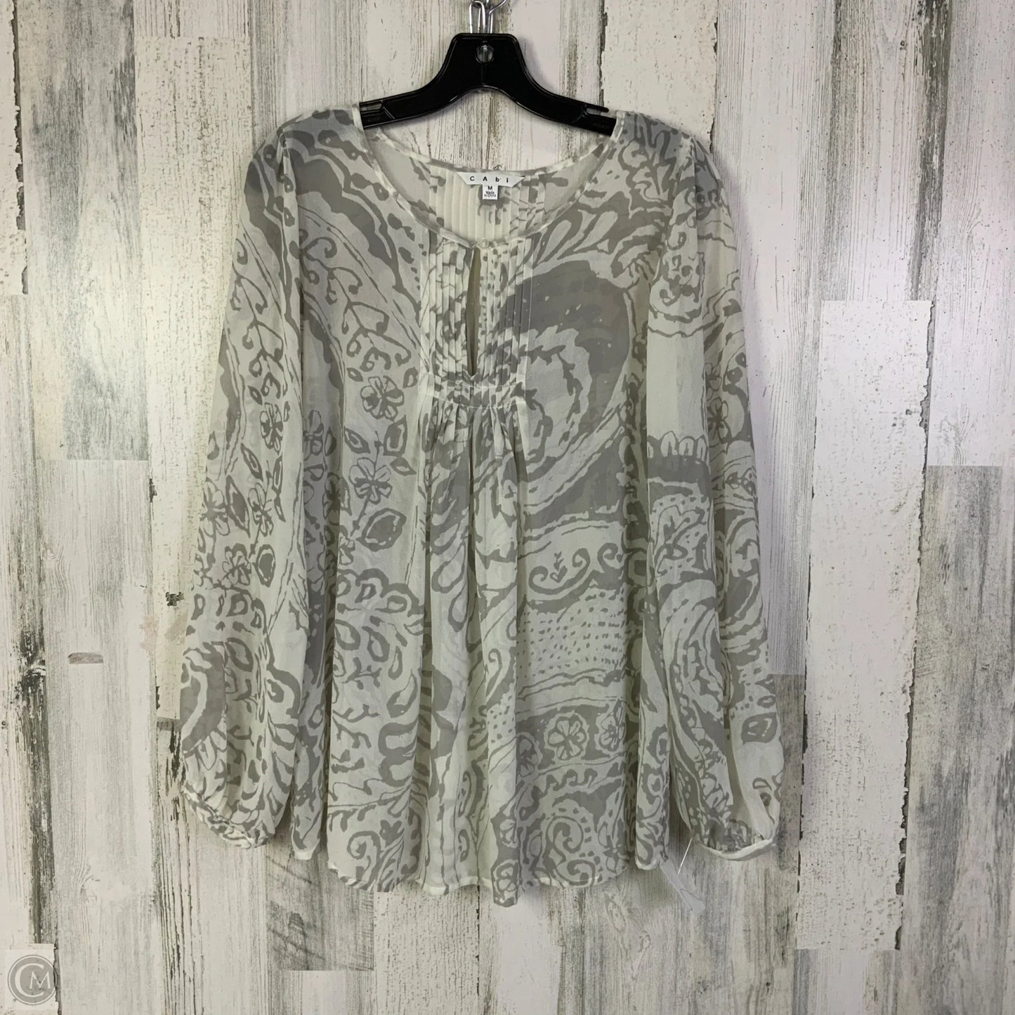 Blouse Long Sleeve By Cabi In Green & White, Size: M
