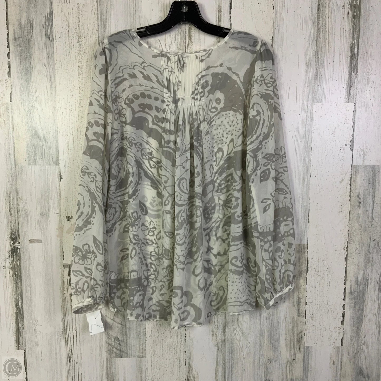 Blouse Long Sleeve By Cabi In Green & White, Size: M