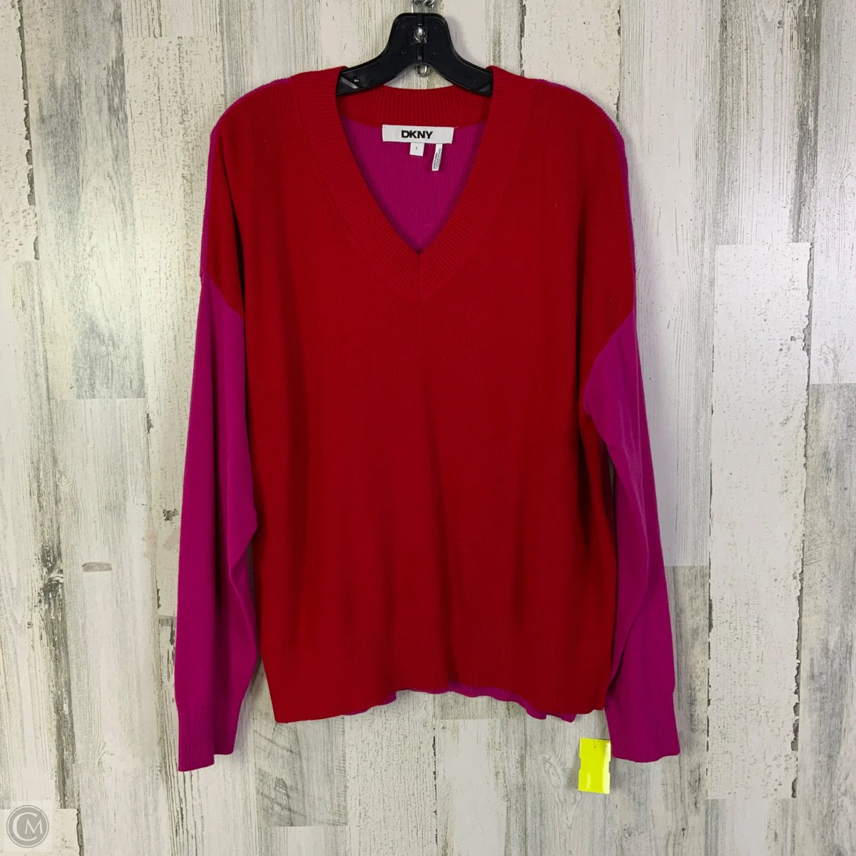 Sweater By Dkny In Pink & Red, Size: L