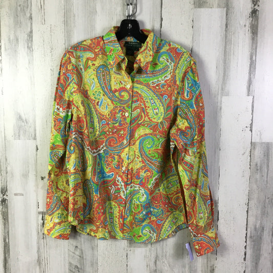 Blouse Long Sleeve By Lauren By Ralph Lauren In Green & Yellow, Size: L