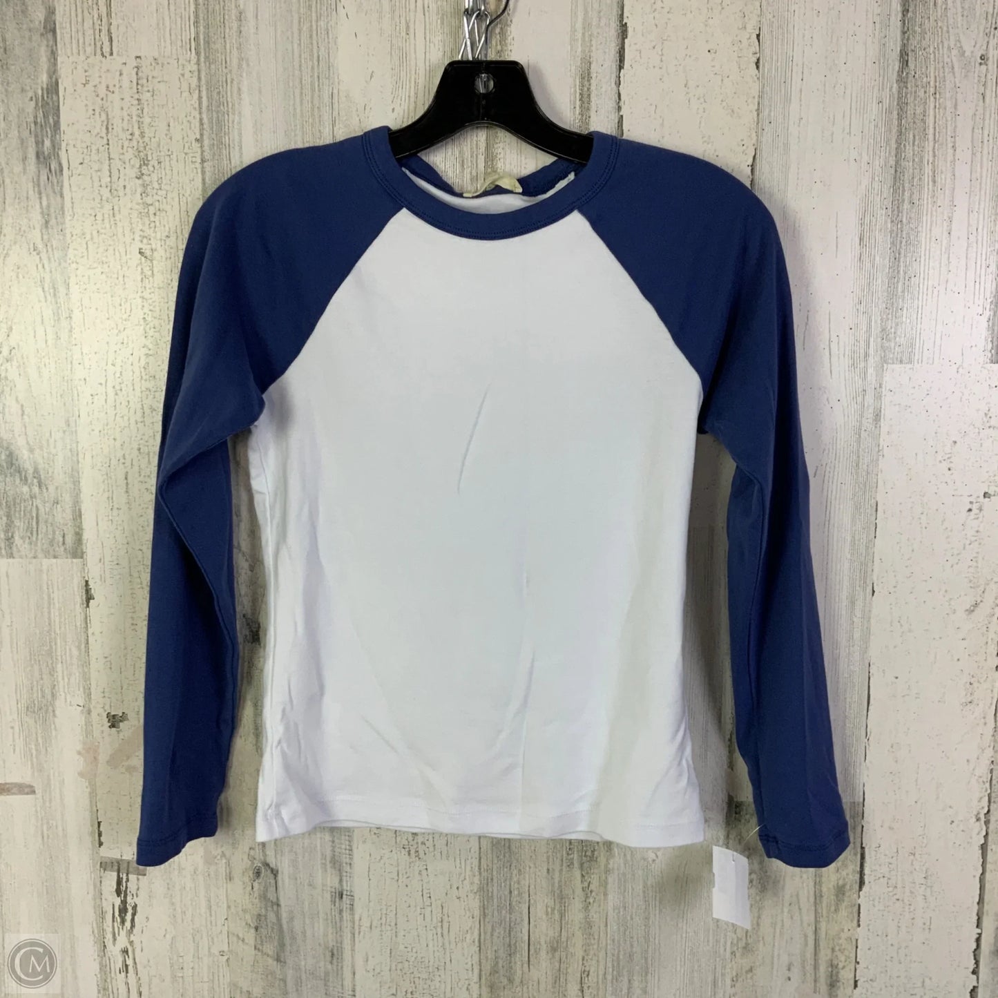 Top Long Sleeve By Madewell In Blue & White, Size: M