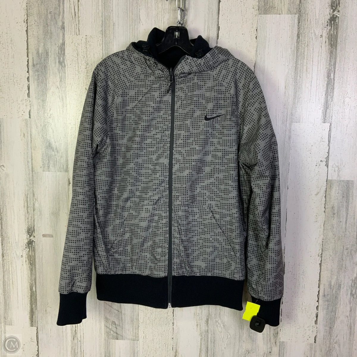 Athletic Jacket By Nike Apparel In Black & Grey, Size: M
