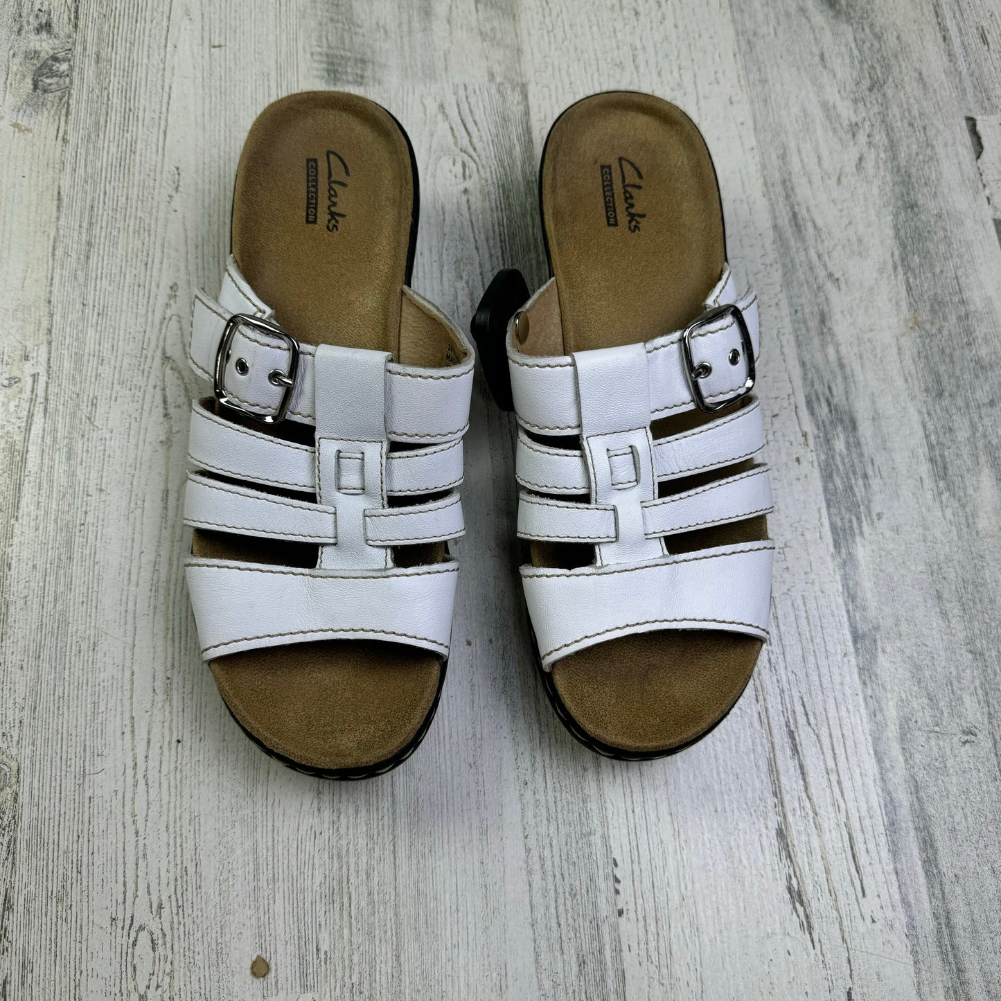 White Sandals Heels Wedge Clarks, Size 8.5