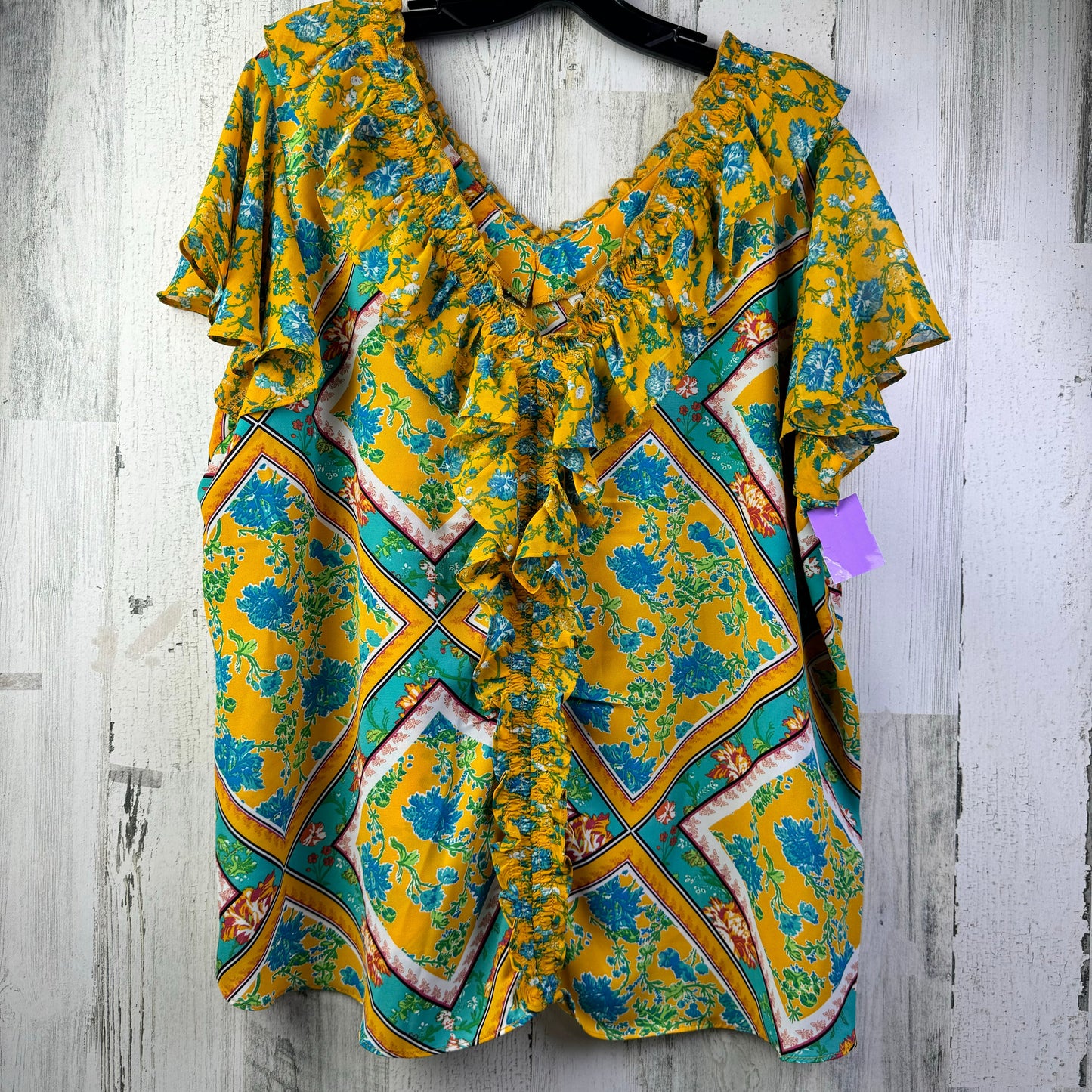 Yellow Top Short Sleeve Cato, Size 1x