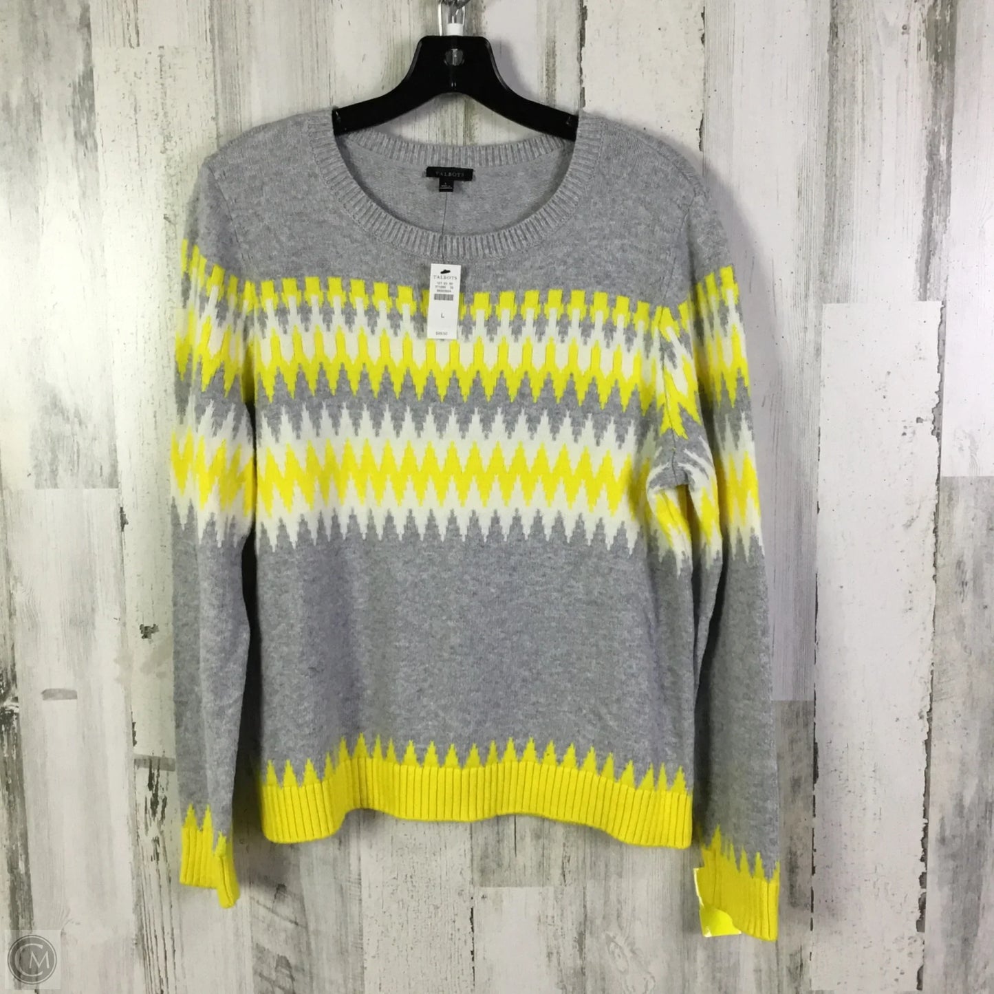 Sweater By Talbots In Grey & Yellow, Size: L