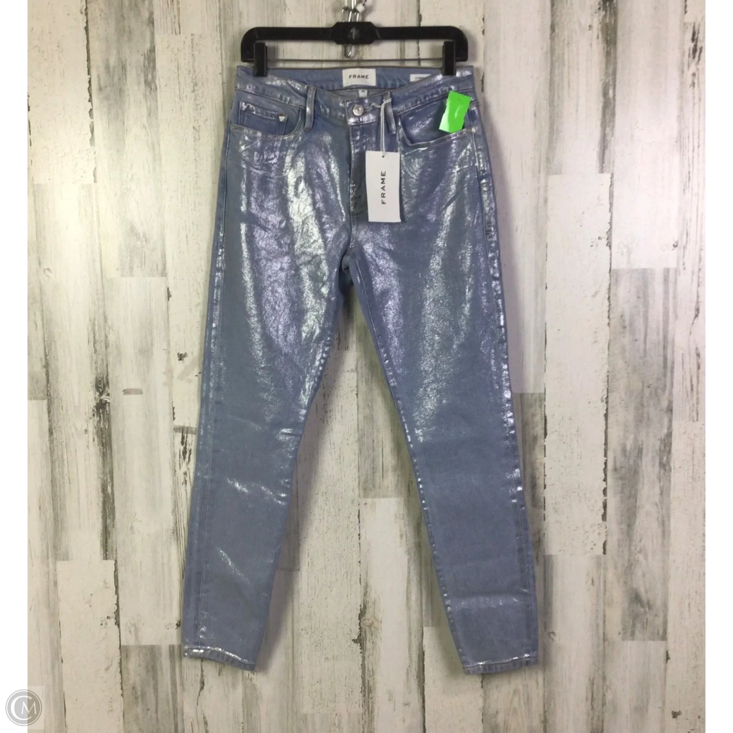 Jeans Skinny By Frame In Blue & Silver, Size: 6