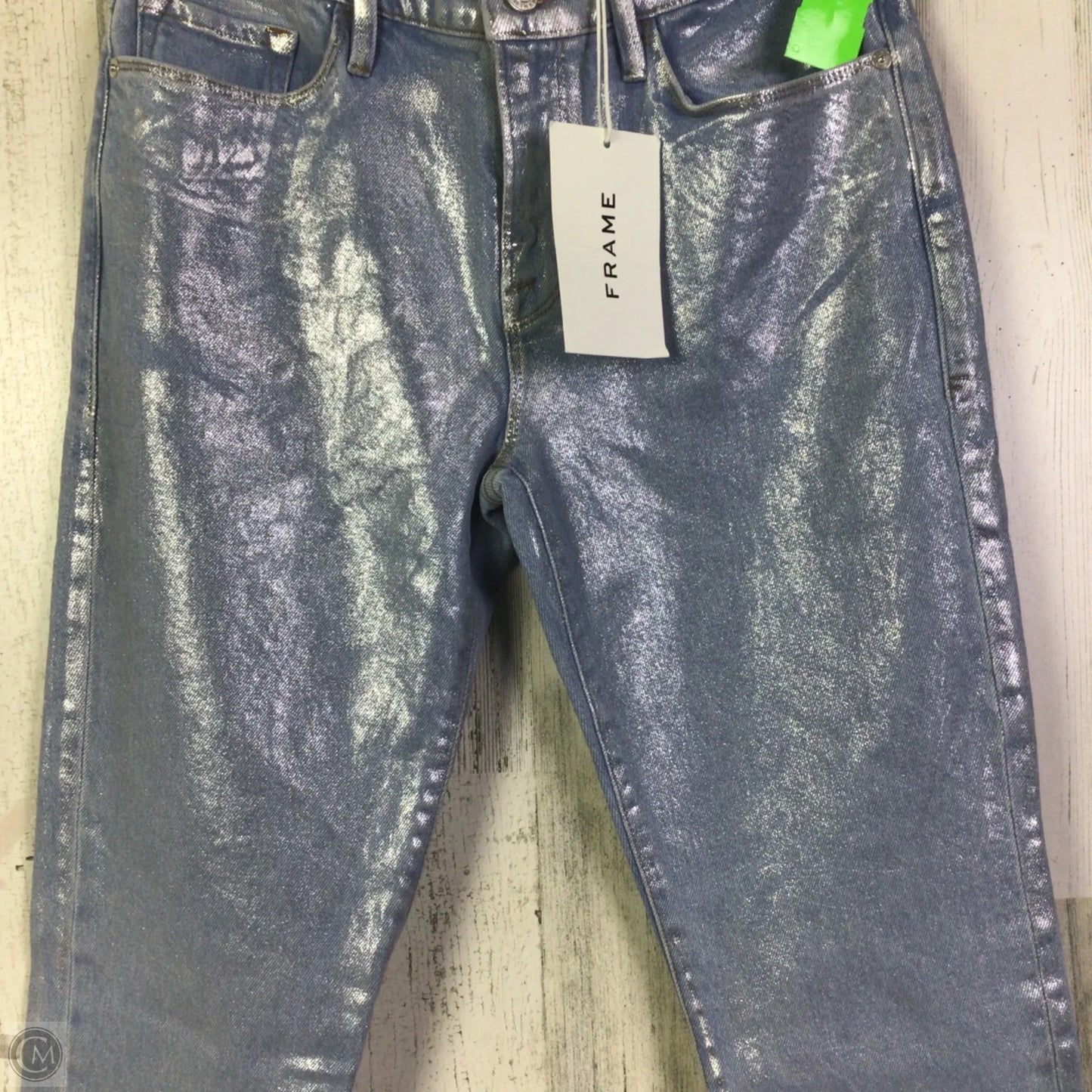 Jeans Skinny By Frame In Blue & Silver, Size: 6