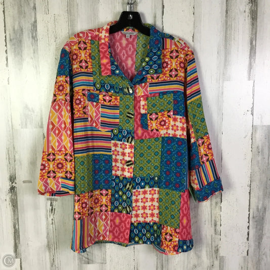 Jacket Shirt By John Mark In Blue & Pink, Size: M