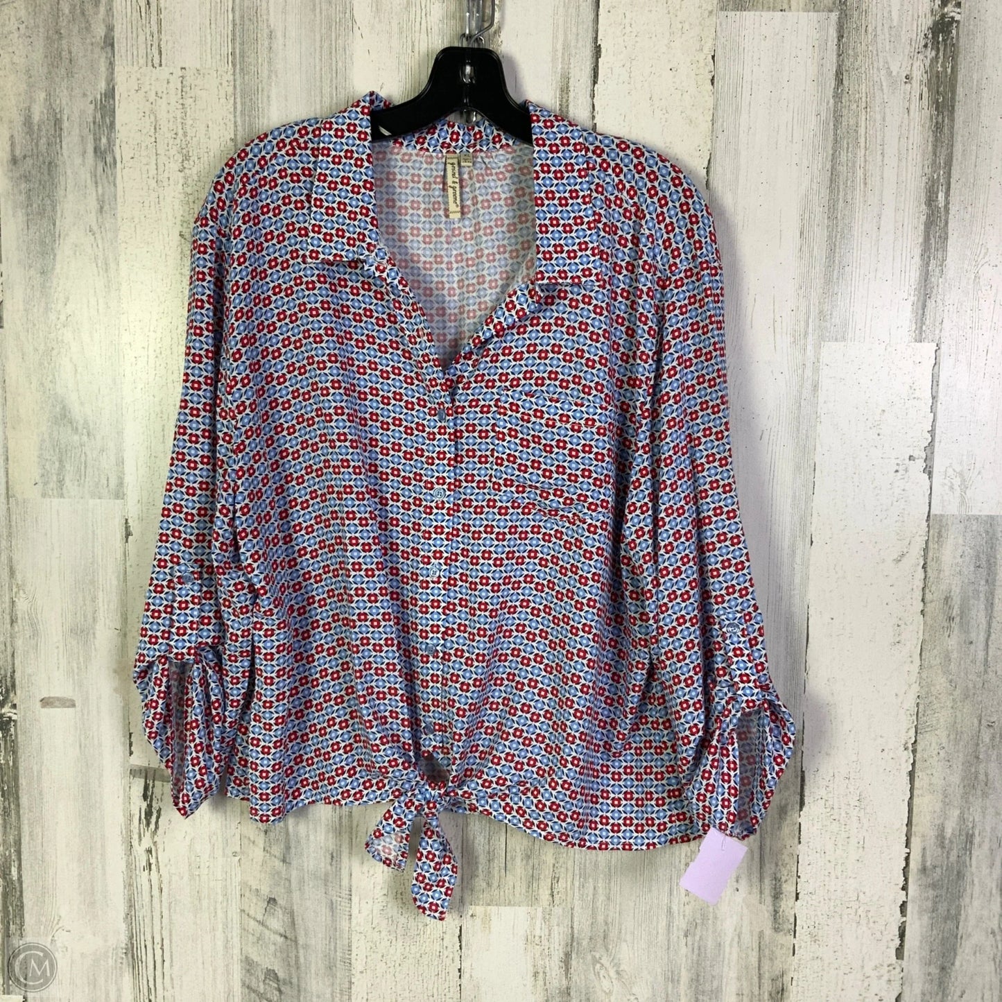 Top 3/4 Sleeve By Grand And Greene In Blue & Red & White, Size: Xl