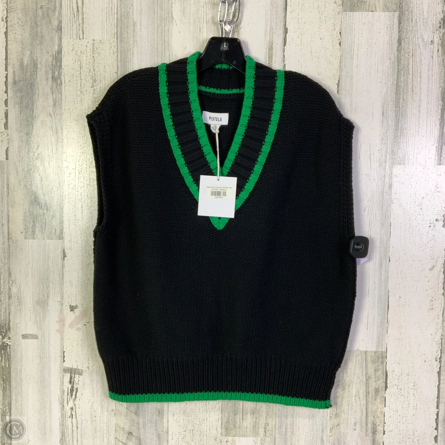 Vest Sweater By Pistola In Black & Green, Size: M