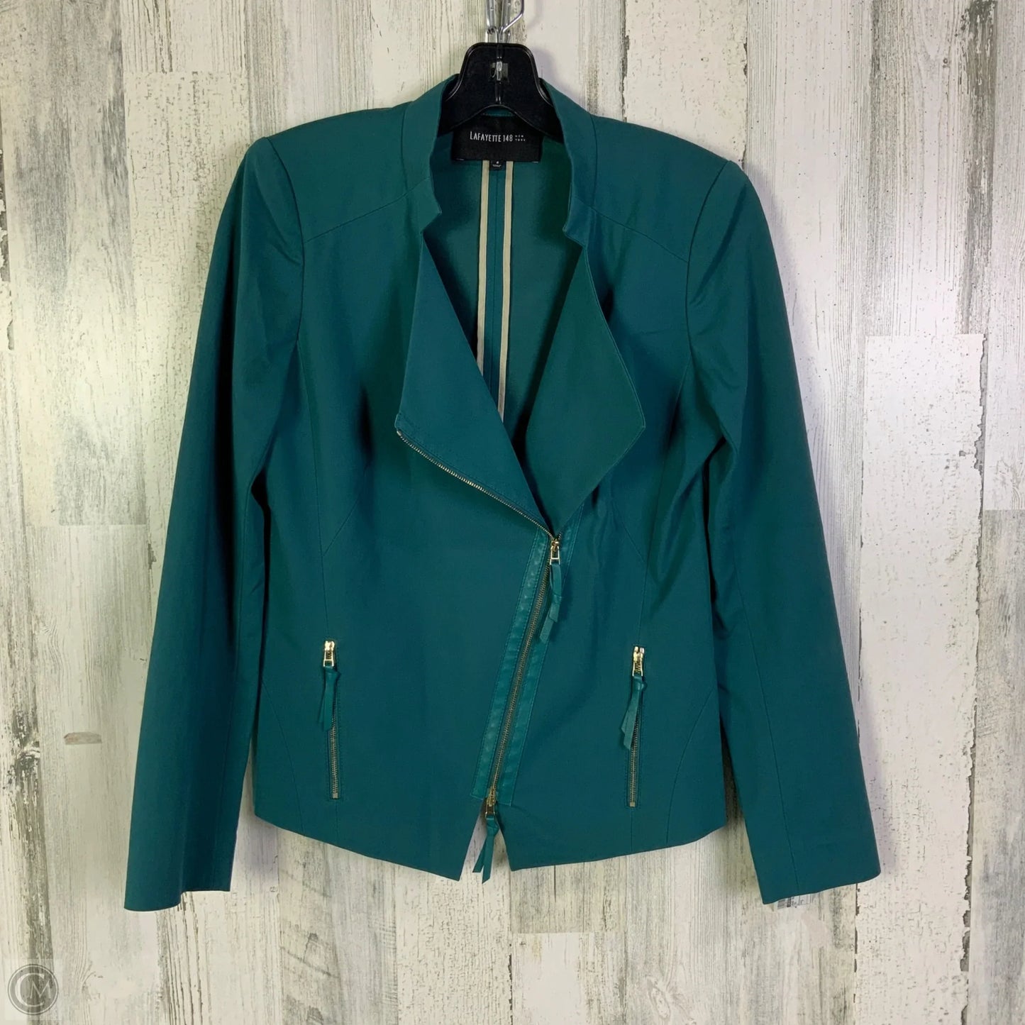 Jacket Designer By Lafayette 148 In Teal, Size: S