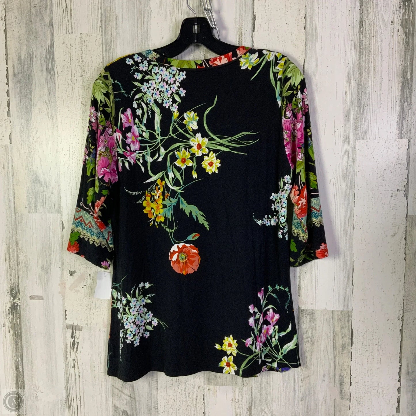 Top 3/4 Sleeve Designer By Johnny Was In Black, Size: M