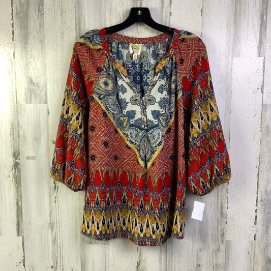 Blouse 3/4 Sleeve By Figuero & Flower In Red & Yellow, Size: L